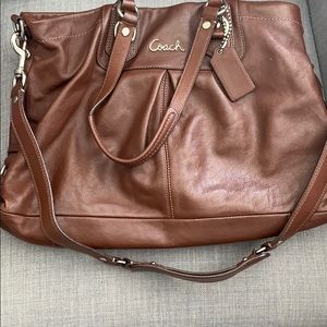 Light Brown Coach Purse with Lilac Lining